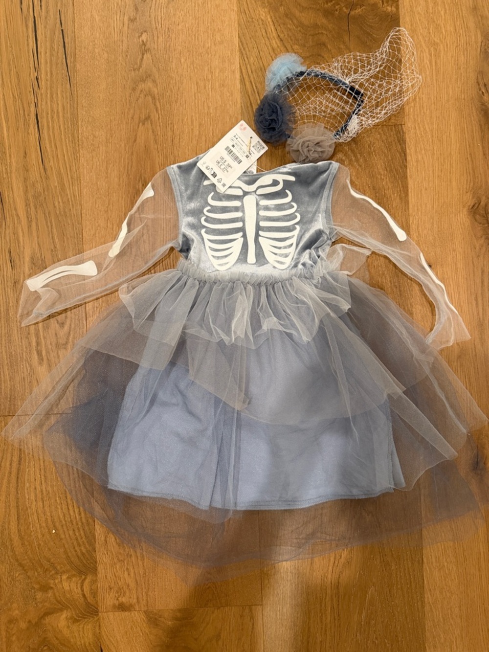 Zara Grey Skeleton Tulle Costume Dress with Veiled Headband